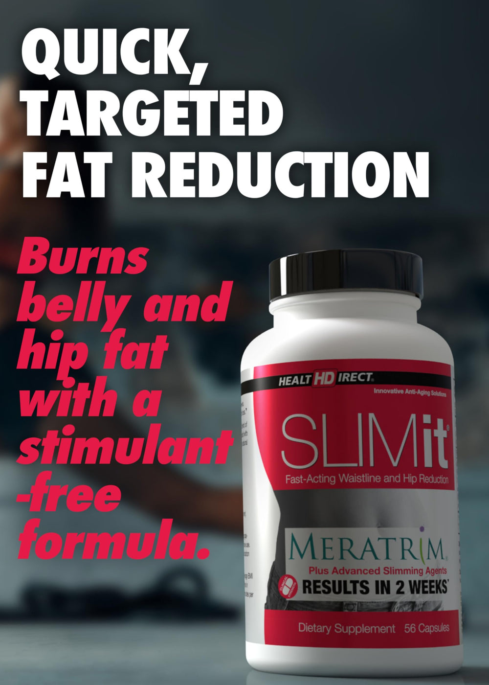 Health Direct SLIMit capsules side view highlighting Meratrim and Resveratrol components.