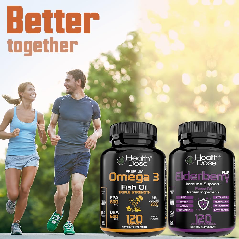 Health Dose Omega-3 lemon softgels packaging displays 120-count bottle for two months.