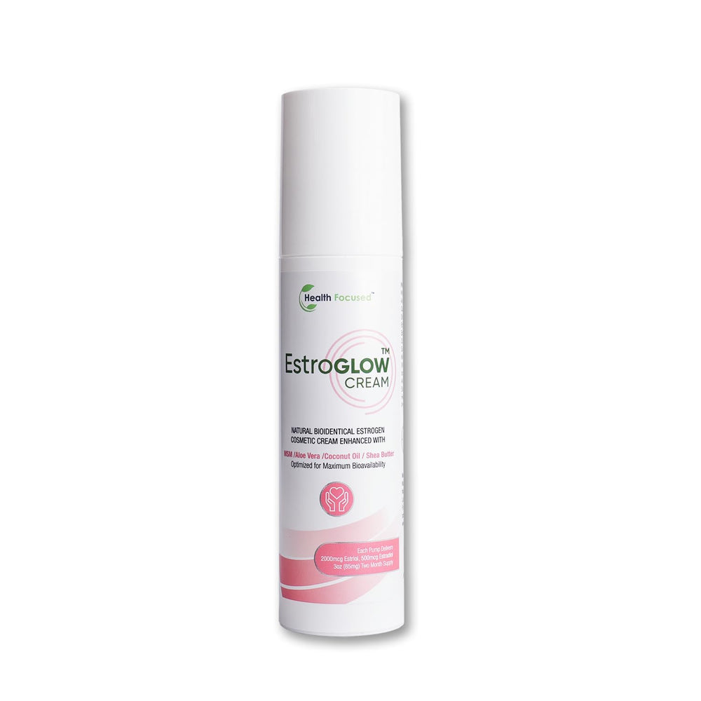 Health Focused EstroGlow bottle pouring, convenient menopause support.