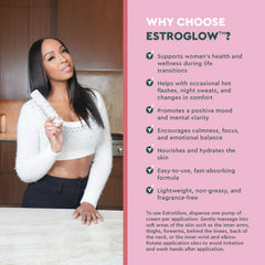 Health Focused EstroGlow label closeup showing bioidentical ingredients.