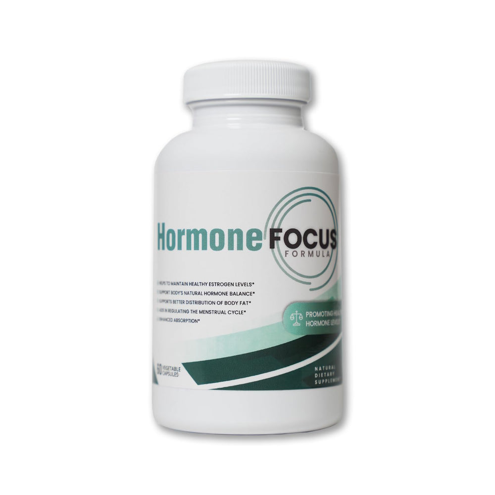 Health Focused Hormone Focus bottle showing the supplement for balanced estrogen metabolism