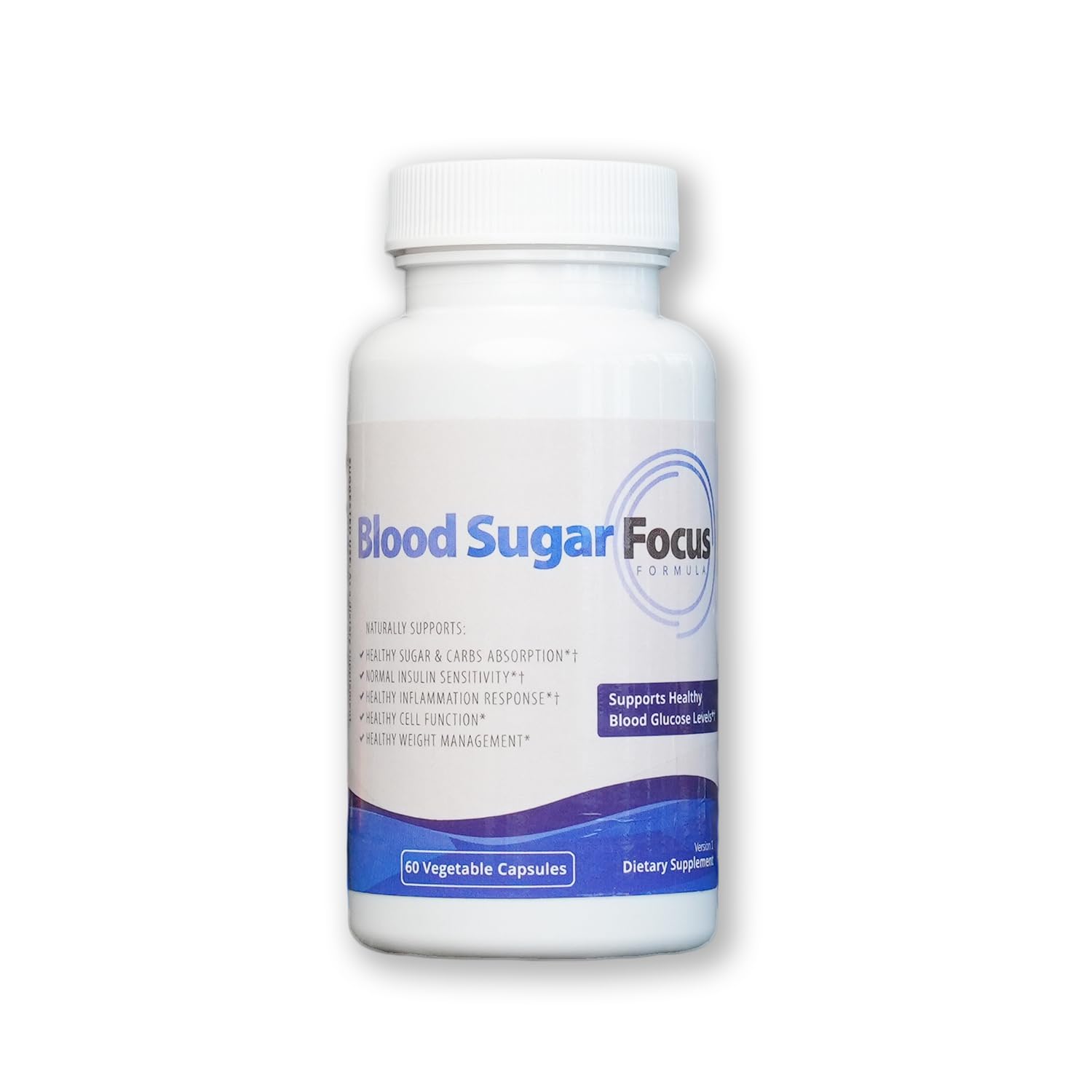 Health Focused JJ Smith Blood Sugar Focus bottle displays packaging for balanced energy.