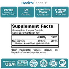 Health Genesis B-3 packaging box emphasizes dermatologist-friendly formula.