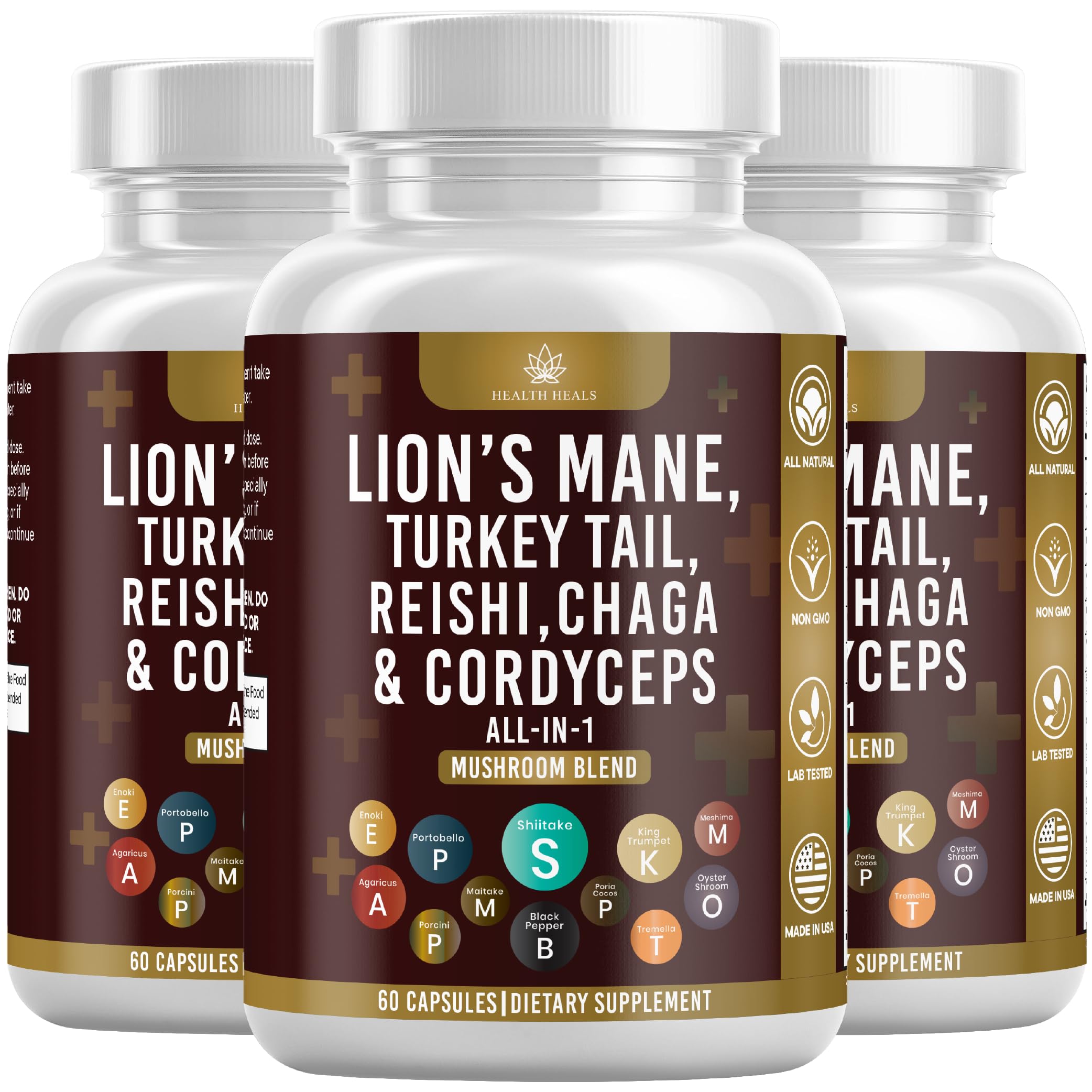 Health Heals Lions Mane bottle pour supports focus and cognitive wellness