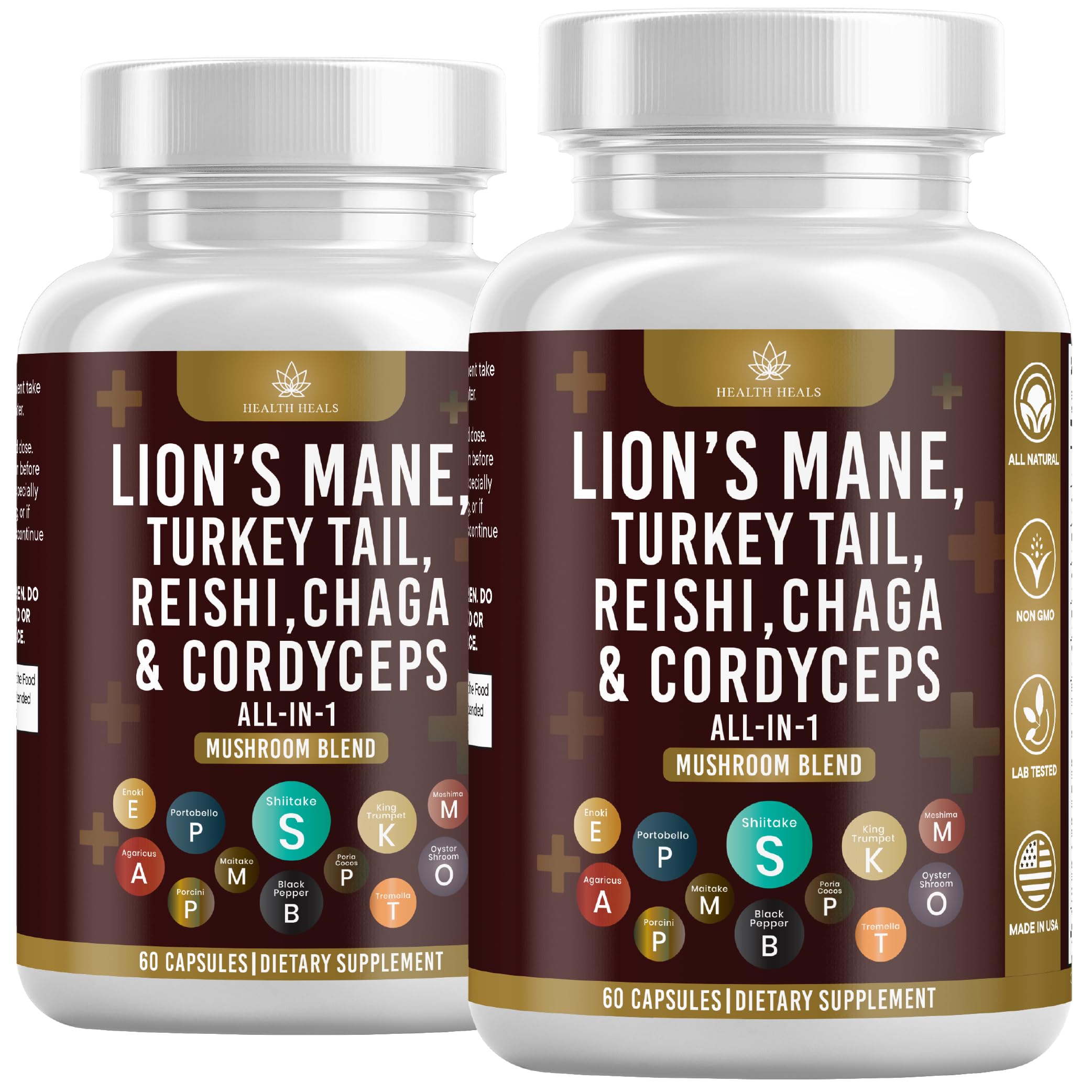 Health Heals Lion's Mane mushroom capsules for focus and daily wellness
