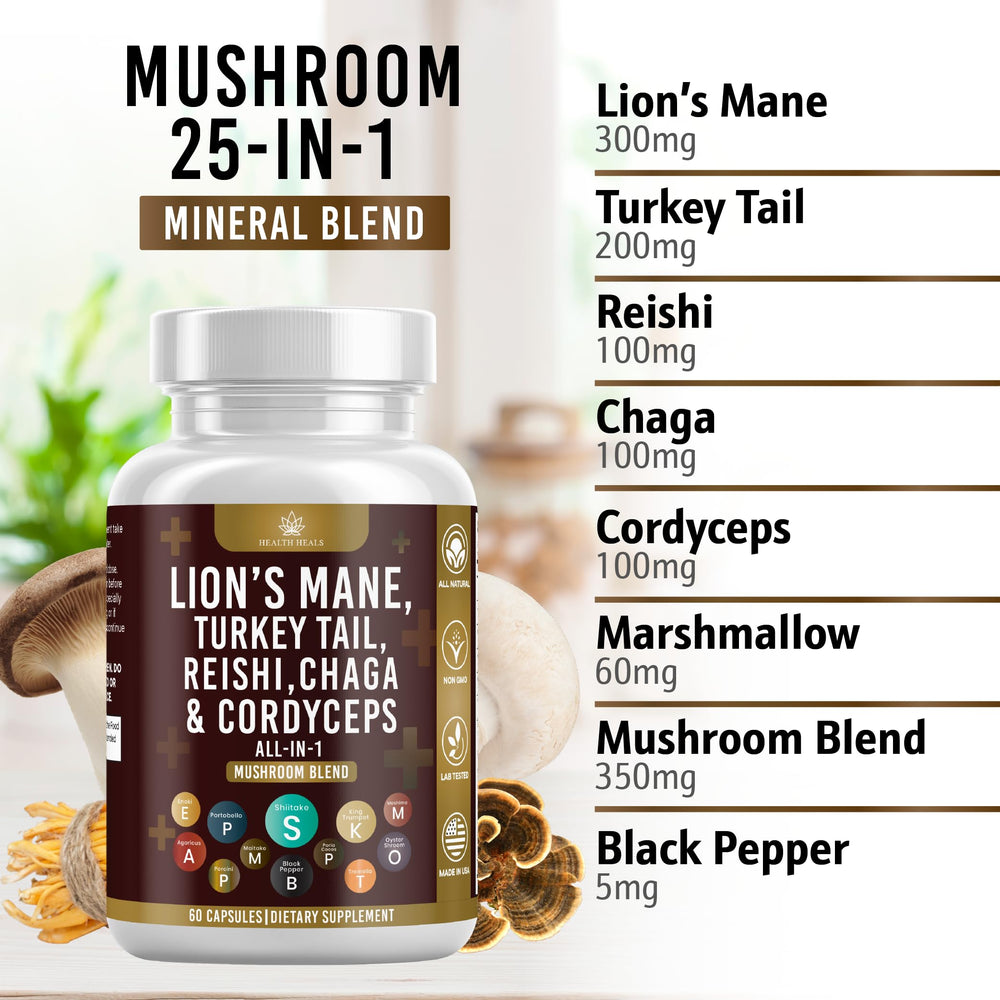 Health Heals Reishi Powder bottle highlights calm energy for daytime use