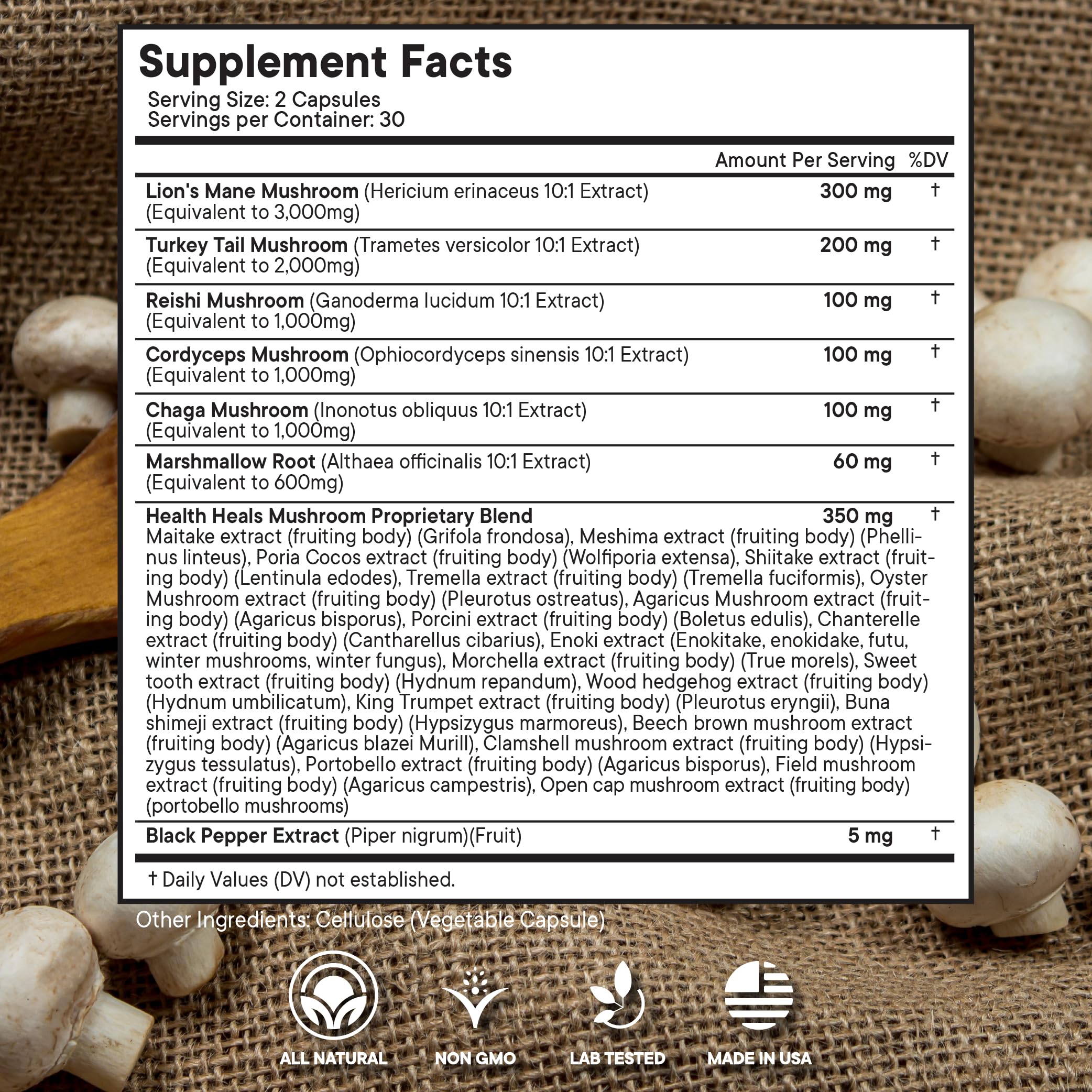 Health Heals Turkey Tail Extract bottle shows broad mushroom benefits for daily vitality
