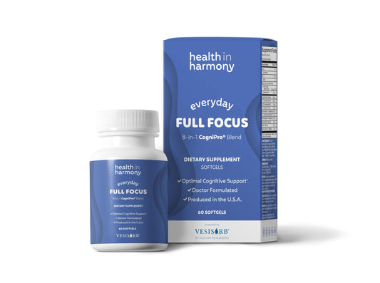 HEALTH IN HARMONY Everyday Full Focus bottle front with 60 softgels for daily brain support
