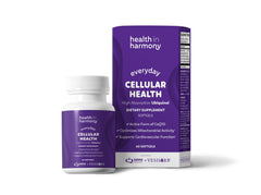 Health in Harmony ubiquinol coq10 bottle demonstrates convenient daily energy support.