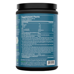 Health Logics Glowing Greens mixed-glass shows antioxidant-rich beverage.