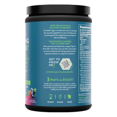Health Logics Glowing Greens scoop-pour demonstrates easy mix into smoothies.