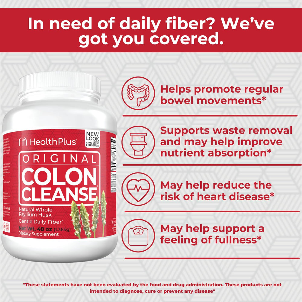 Health Plus Colon Cleanse powder texture featuring psyllium husk for regularity.