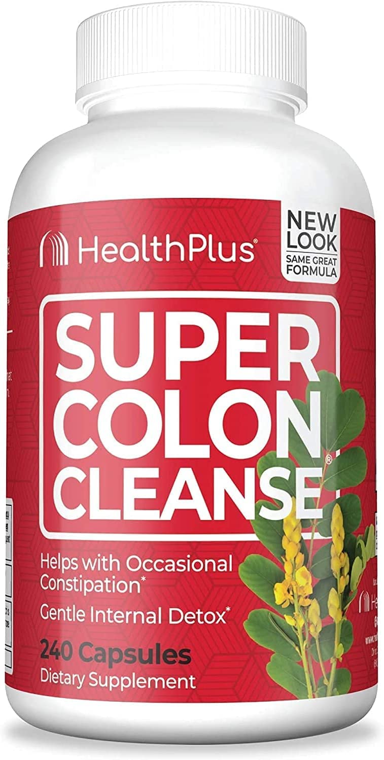 Health Plus Super Colon Cleanse bottle front view highlighting convenient digestive support.