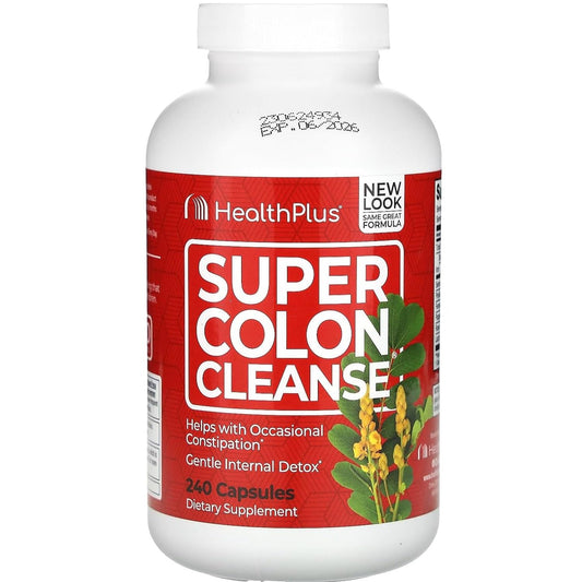 Health Plus Super Colon Cleanse bottle with capsules; supports gentle digestion.
