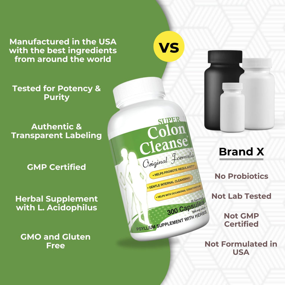 Health Plus Super Colon Cleanse on kitchen counter suggesting daily routine.