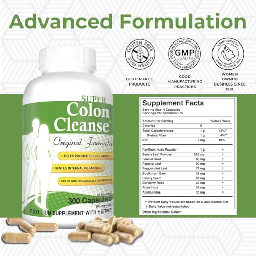 Health Plus Super Colon Cleanse bottle back label detailing ingredients for digestion.