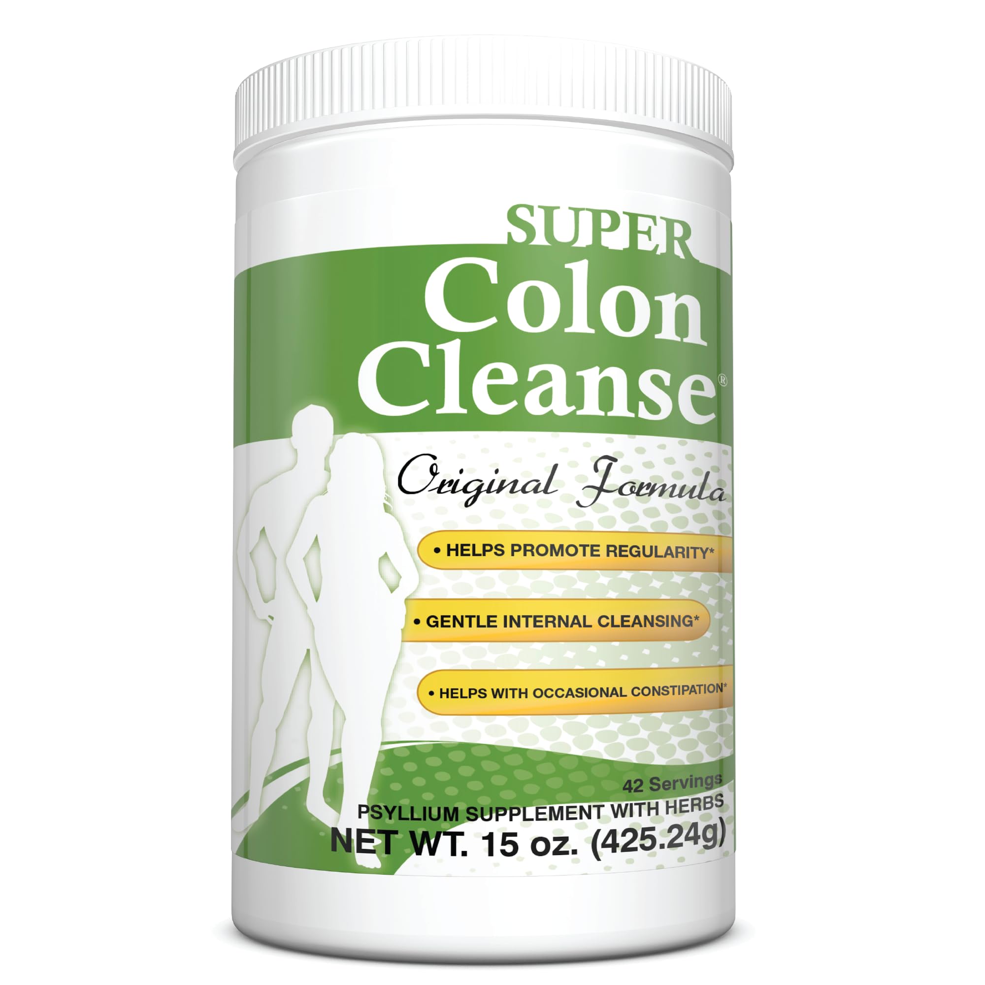 Health Plus Super Colon Cleanse bottle on a kitchen counter suggesting gentle digestive support.