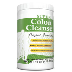 Health Plus Super Colon Cleanse bottle on a kitchen counter suggesting gentle digestive support.