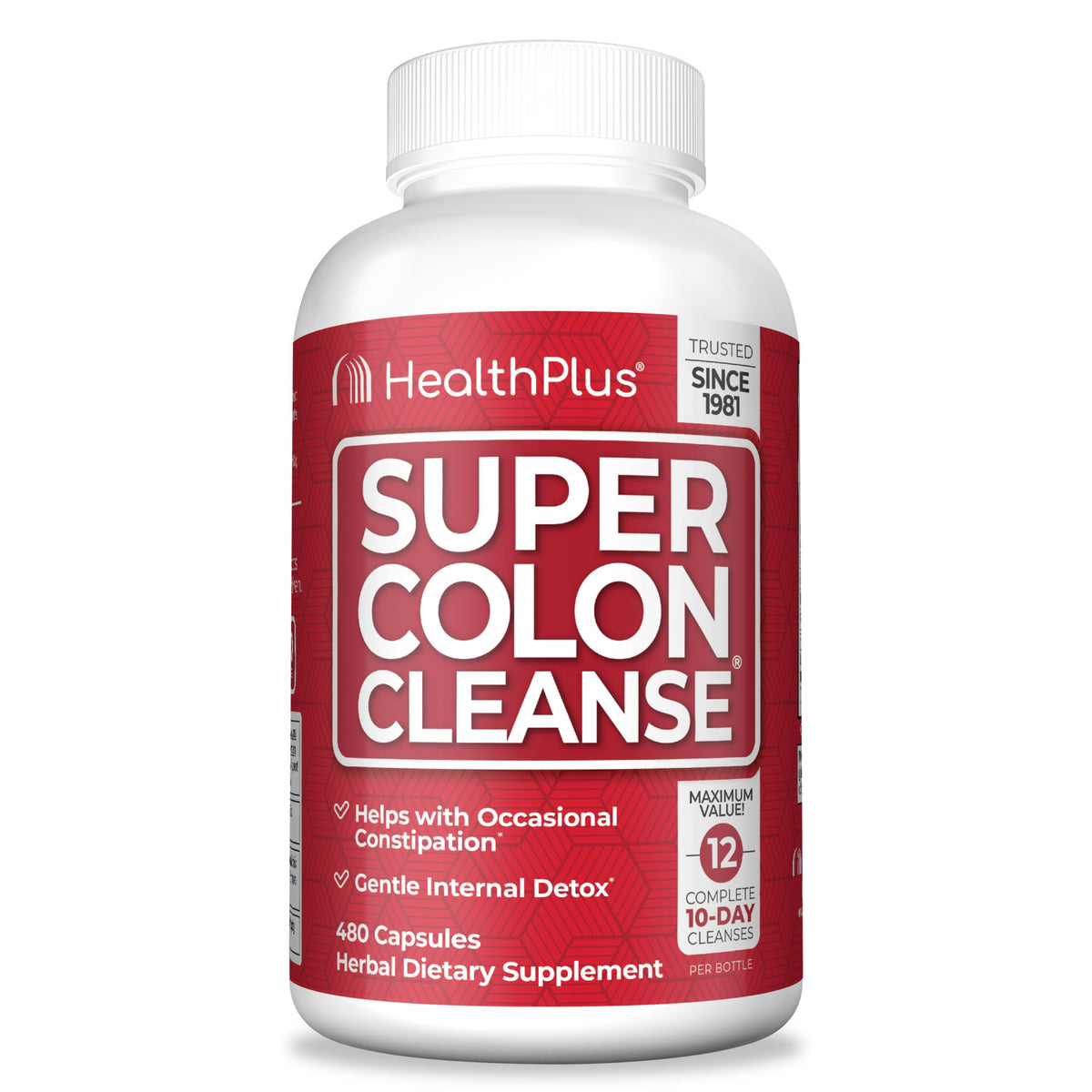 Health Plus Super Colon Cleanse packaging shown for easy at-home detox support.