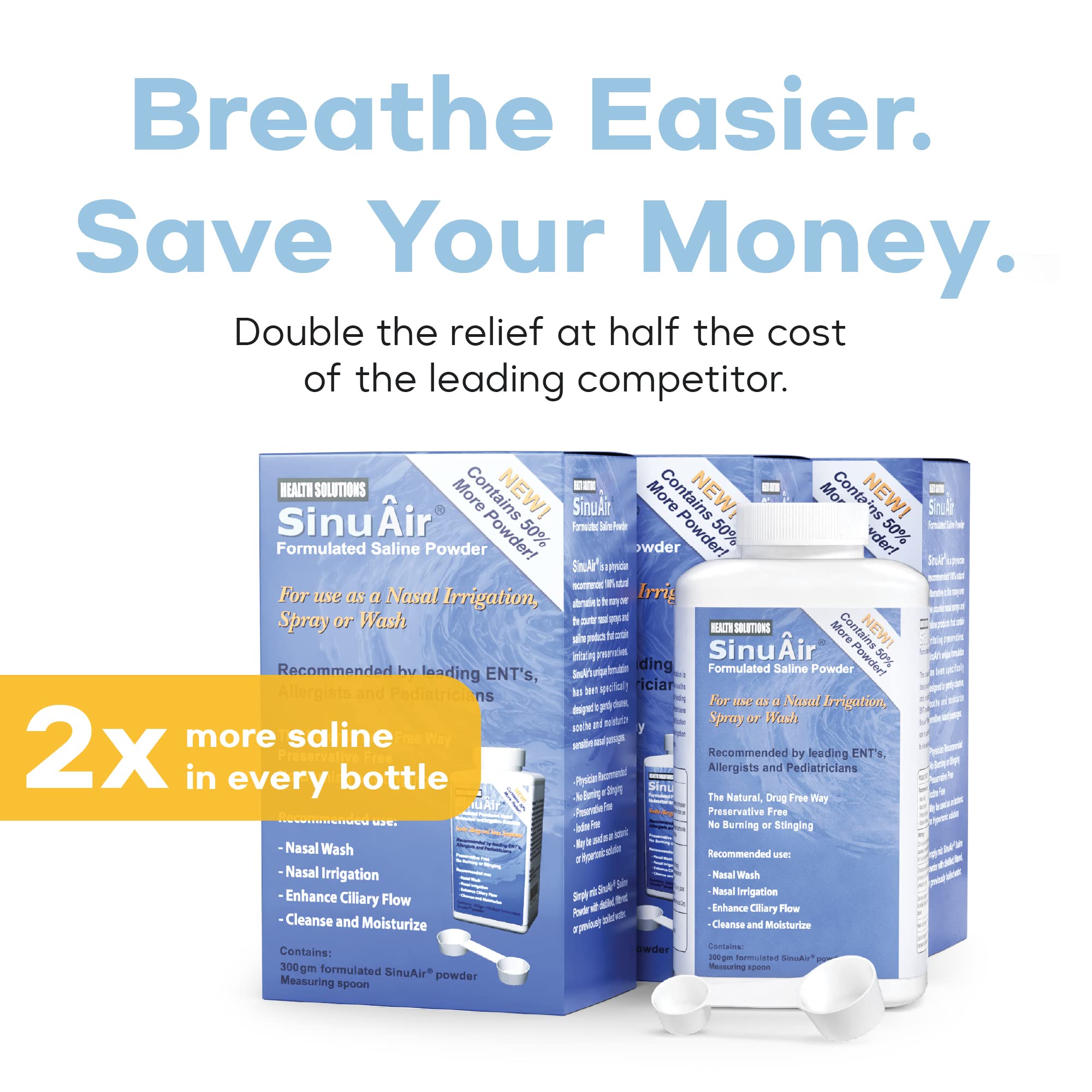 Ready-to-use Health Solutions Sinus Rinse solution in a squeeze bottle.