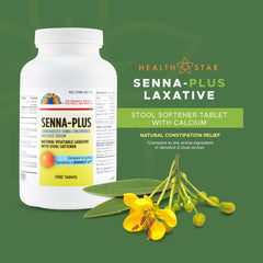 Health Star Senna Plus tablets poured out for easy swallow
