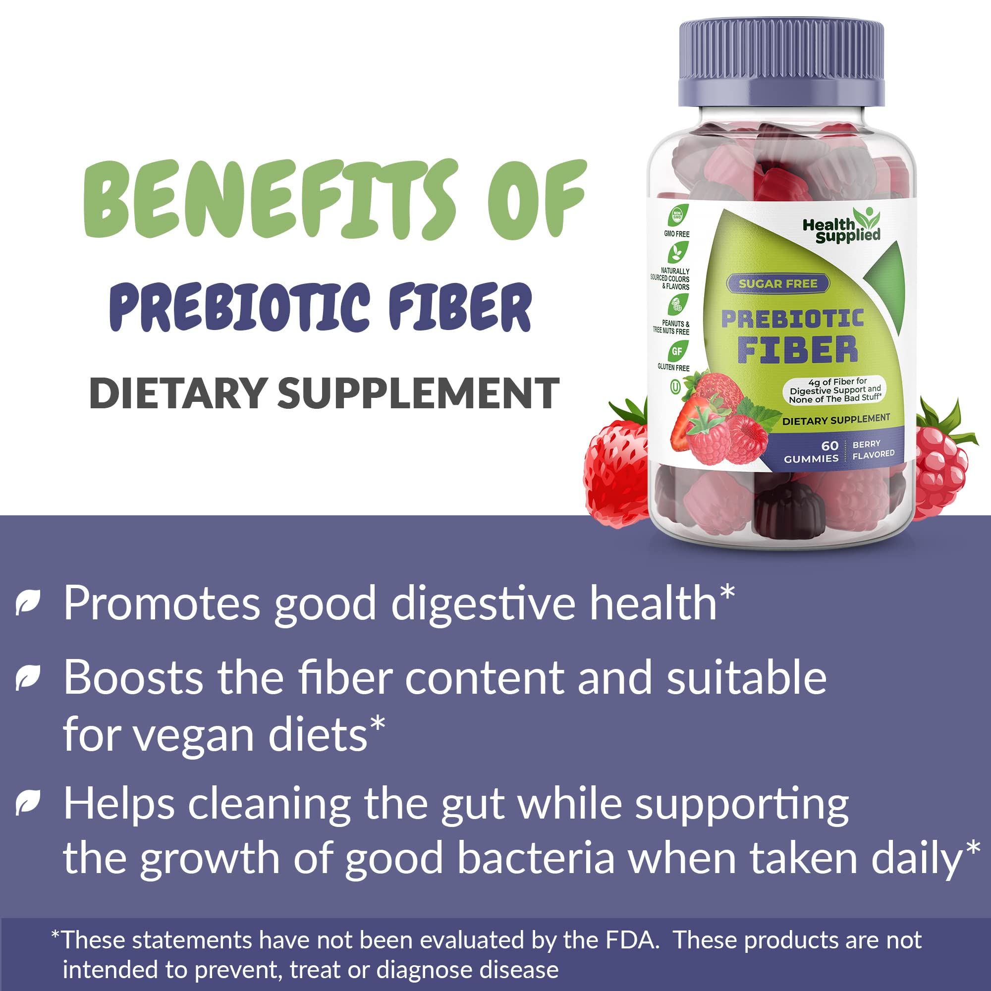 Health Supplied bottle packaging display highlights convenient, daily digestive wellness.