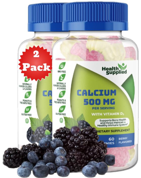 Health Supplied Calcium 500mg + D3 gummies bottle for bone support