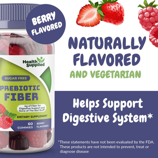 Health Supplied prebiotic fiber gummies closeup shows chewy texture for gut support.