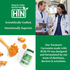 Health Thru Nutrition pour-and-bottle scene for easy daily dosage with meals.