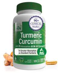 Health Thru Nutrition Turmeric Curcumin Complex bottle front with BCM-95 Curcugreen