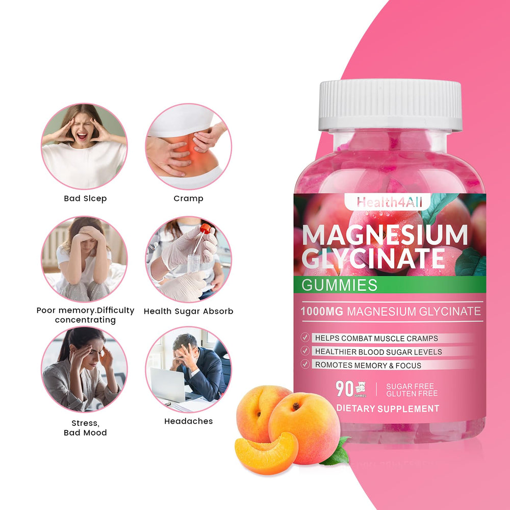 Front label on Health4All magnesium glycinate bottle emphasizing high absorption