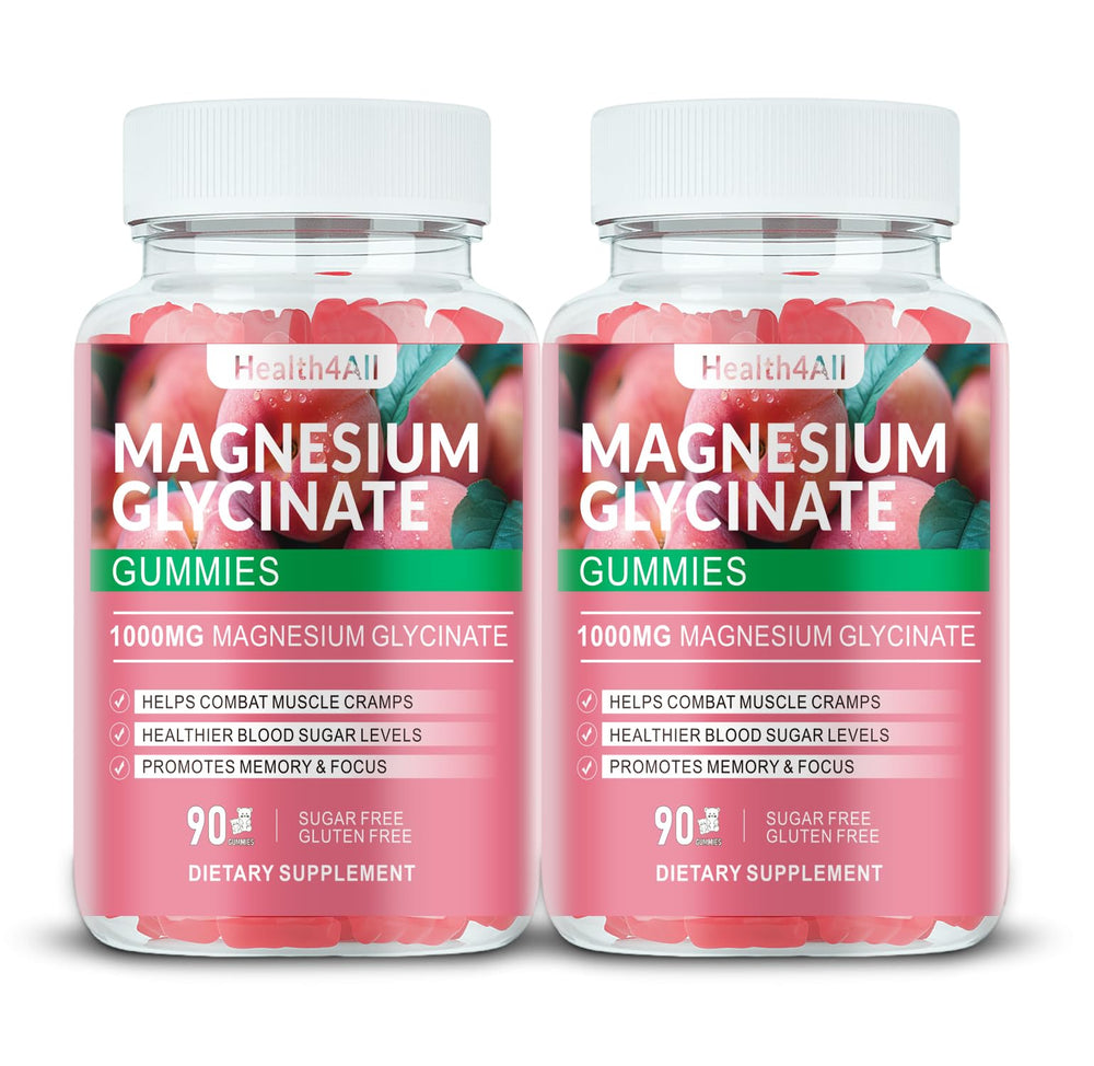 Health4All magnesium glycinate gummies bottle displaying peach flavor for daily relaxation