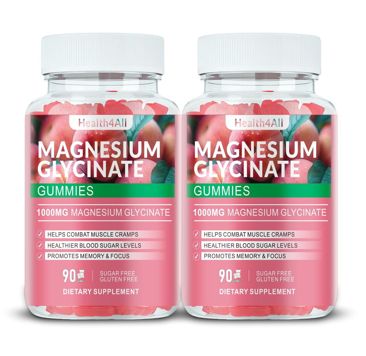 Health4All magnesium glycinate gummies bottle displaying peach flavor for daily relaxation