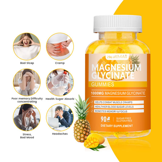 Health4All gummies close-up showing mango pineapple flavor and chewy texture for easy use.