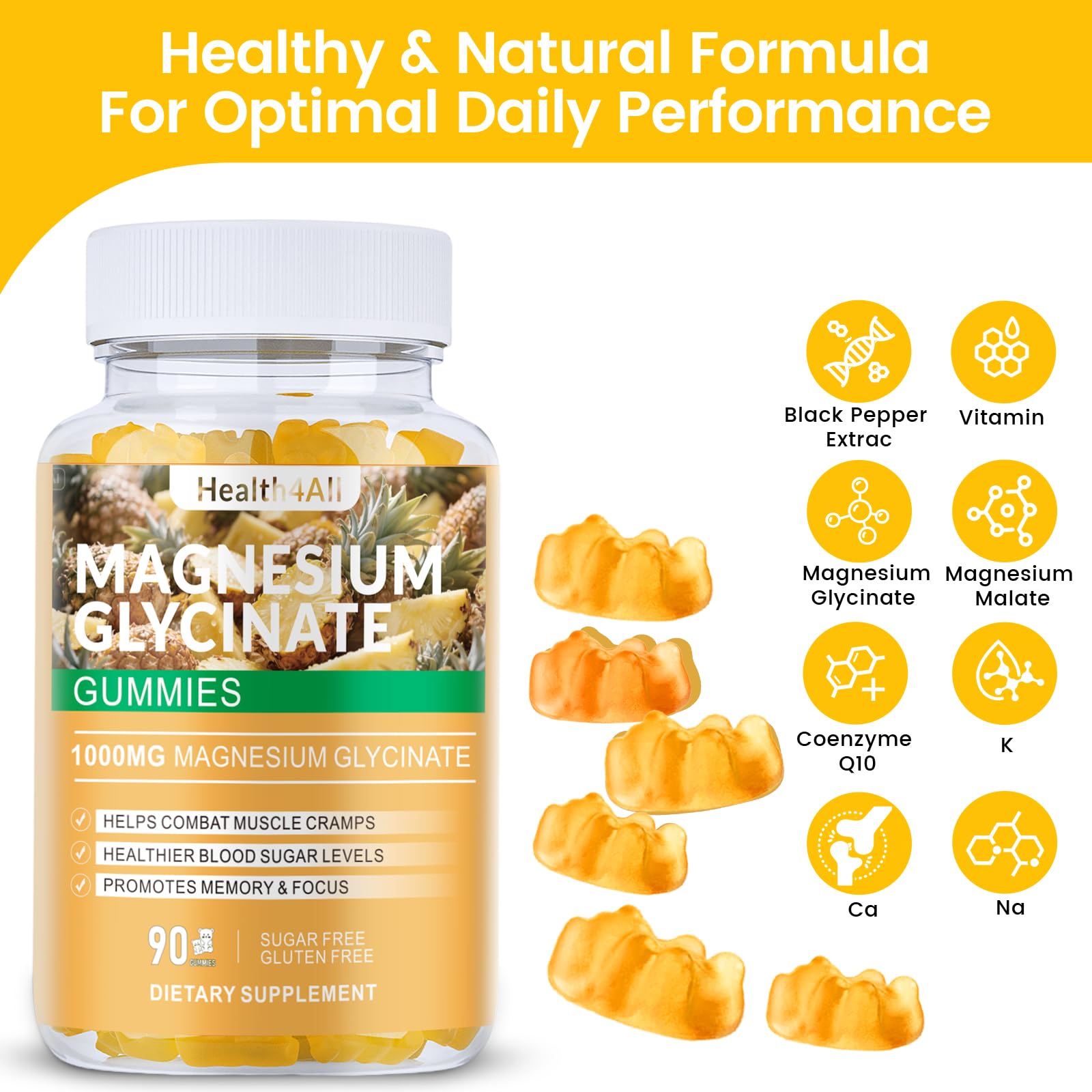 Health4All gummies label close-up showing 1000mg per serving