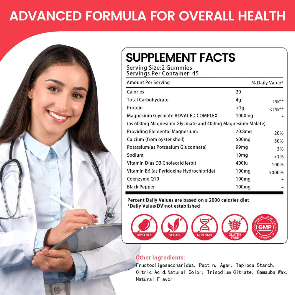 Health4All magnesium glycinate label on bottle promoting high absorption minerals.