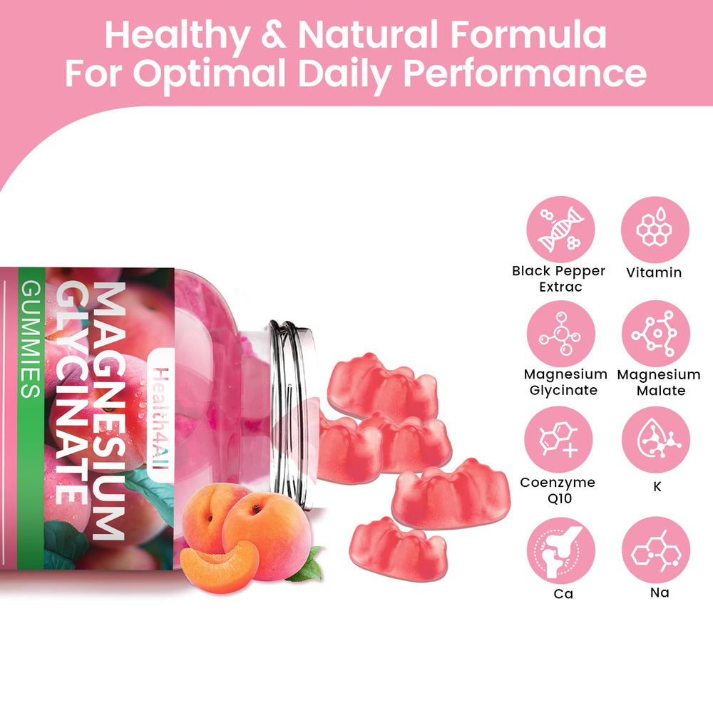 Health4All gummies close-up showing peach flavor and soft texture