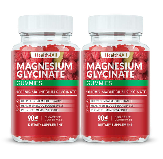 Health4All Magnesium Glycinate Gummies bottle with raspberry flavor for daily relaxation support