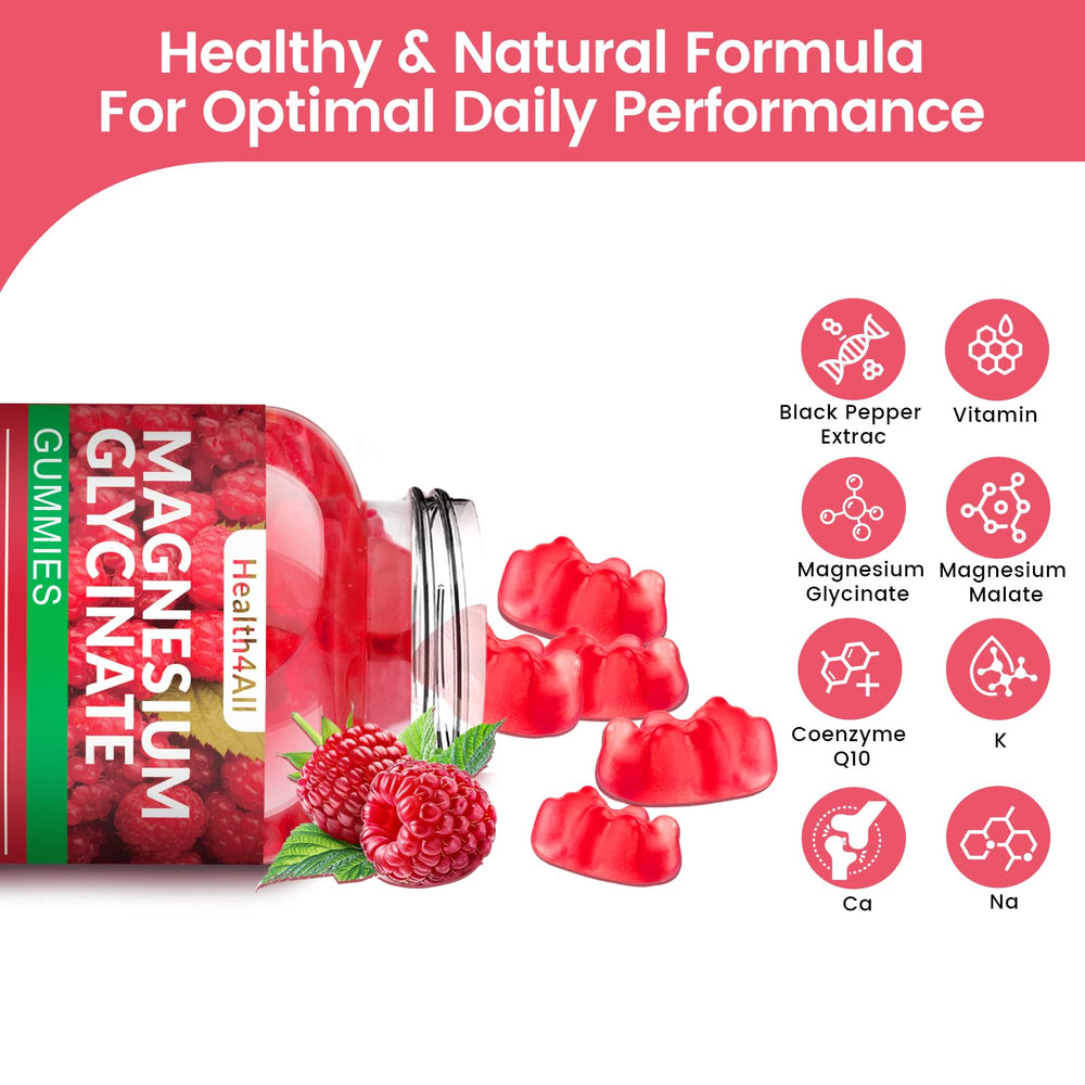 Closeup of Health4All gummies showing soft texture and raspberry taste for stress relief