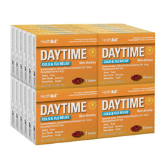 HealthA2Z Daytime bottle label demonstrating daytime symptom relief for workdays.
