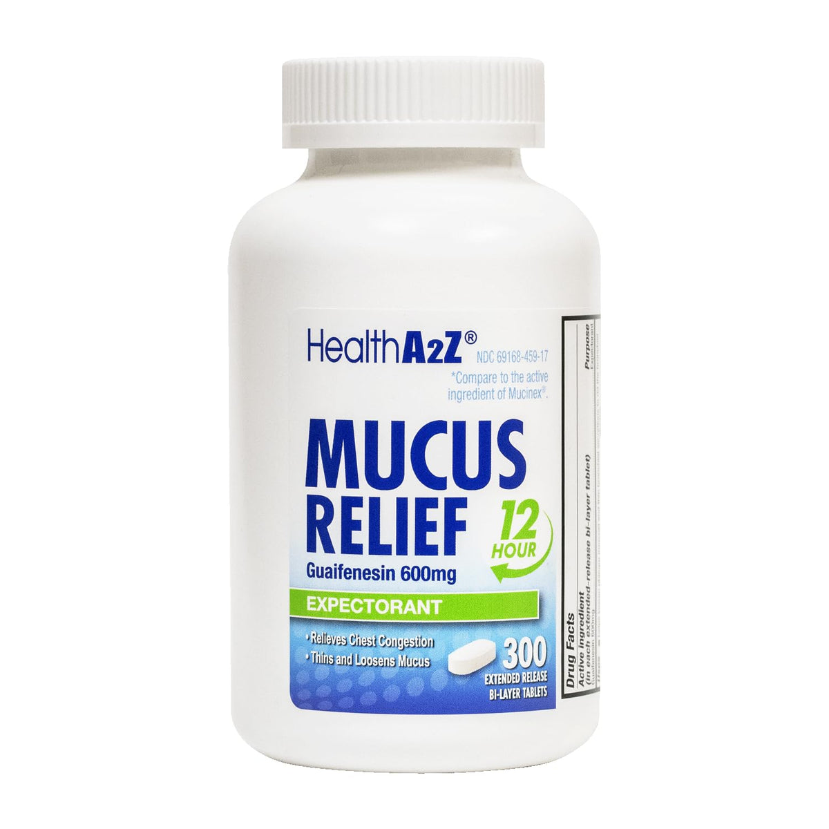 HealthA2Z Mucus Relief bottle front showing extended-release design for daily use