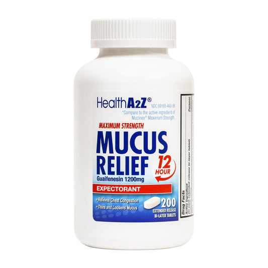 HealthA2Z Mucus Relief bottle on counter for easy mucus management