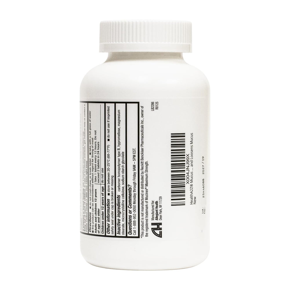 Bulk 200-count HealthA2Z Mucus Relief bottle displayed