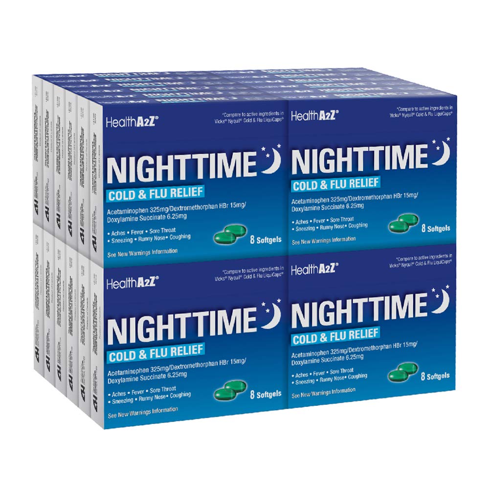 HealthA2Z Nighttime bottle front for multi-symptom night relief.