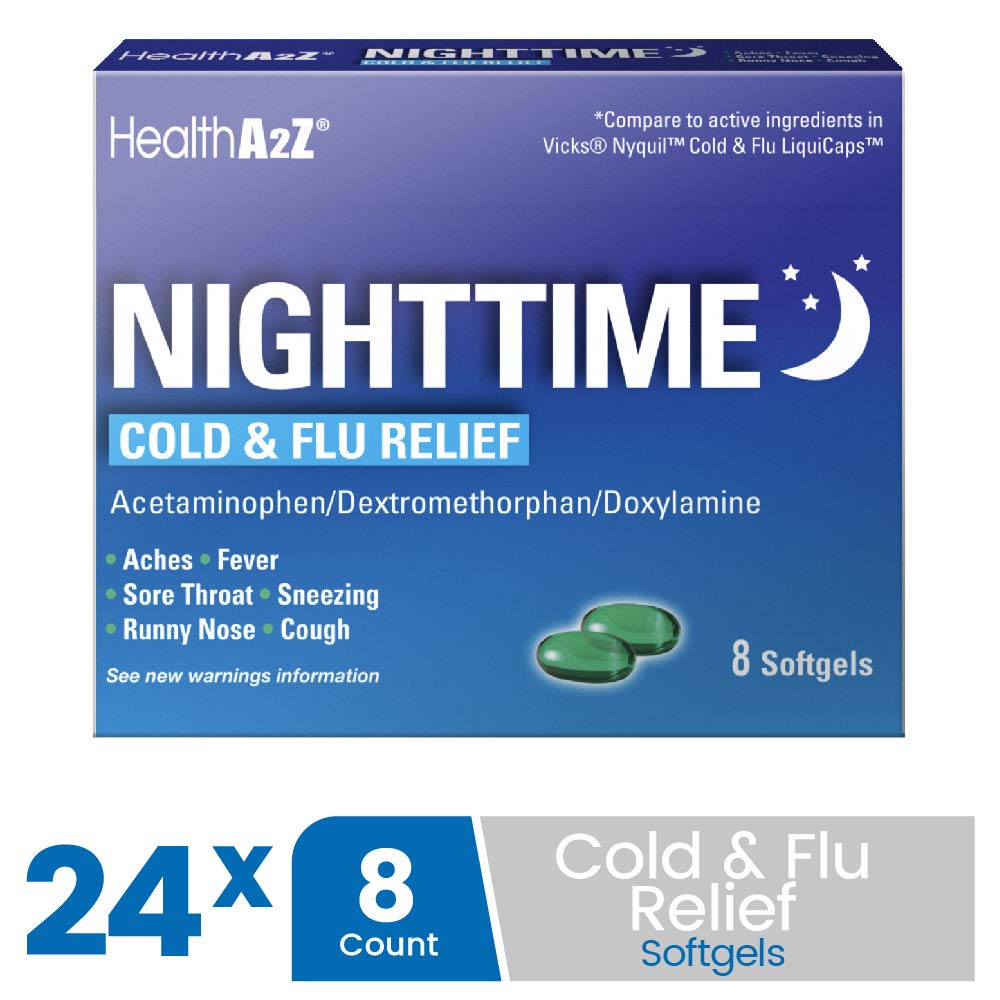 HealthA2Z Nighttime bottle label shows dosage and guidance.