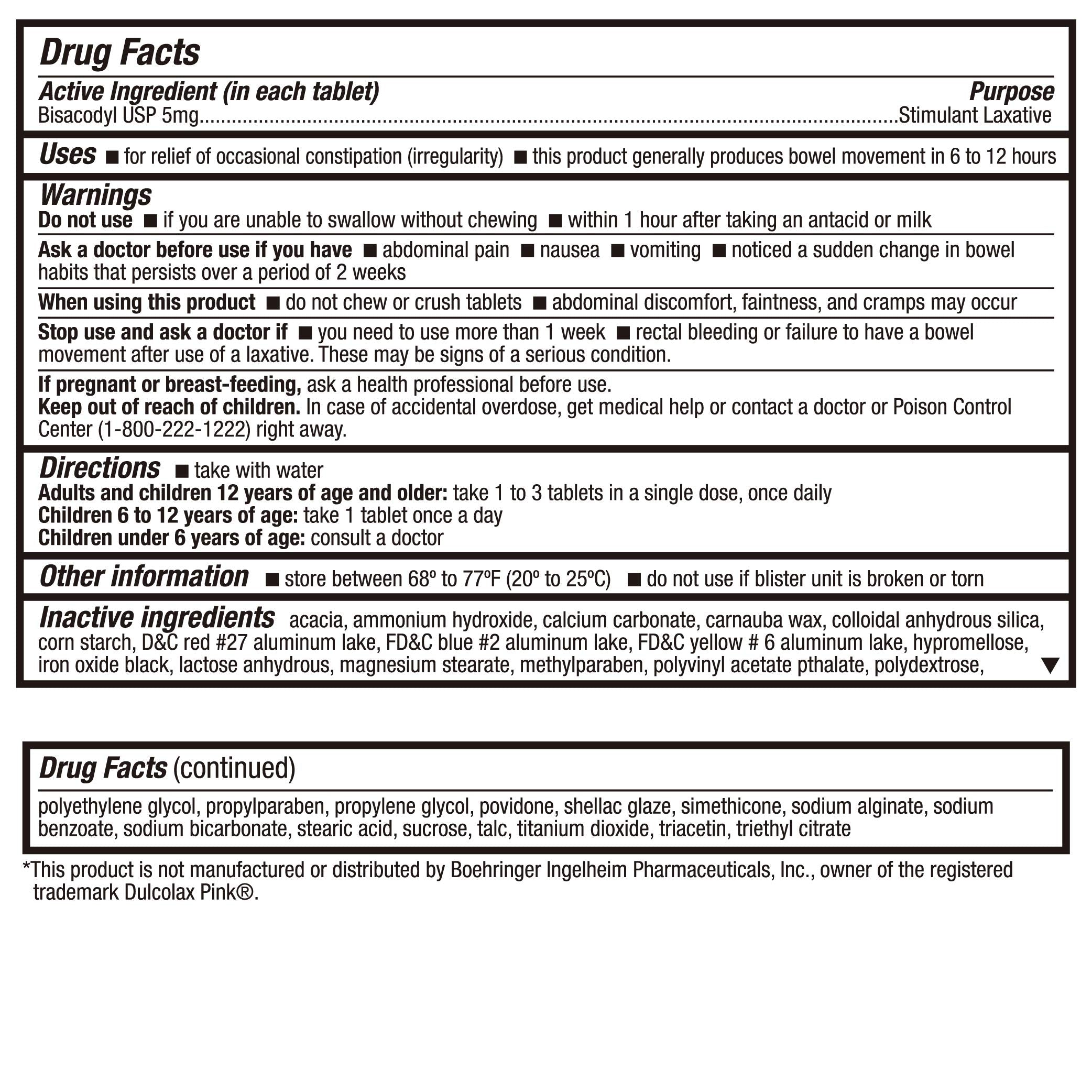 HealthA2Z pink labeling emphasizes women-focused laxative packaging.