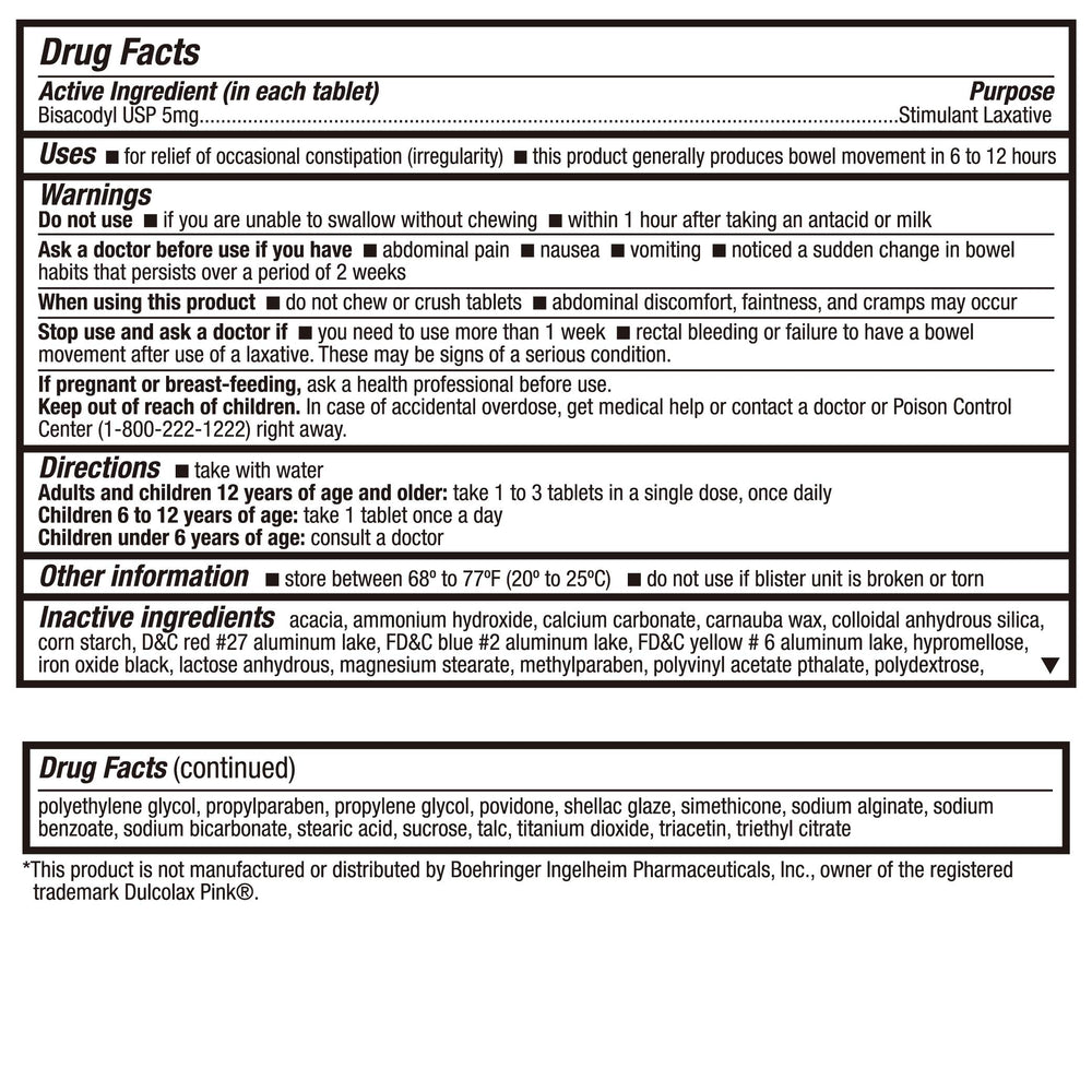 HealthA2Z pink labeling emphasizes women-focused laxative packaging.