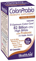 HealthAid ColonProbio bottle front showing 82B CFU probiotic blend for gut support