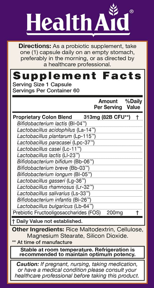 HealthAid ColonProbio capsules closeup highlighting delayed-release for stomach protection