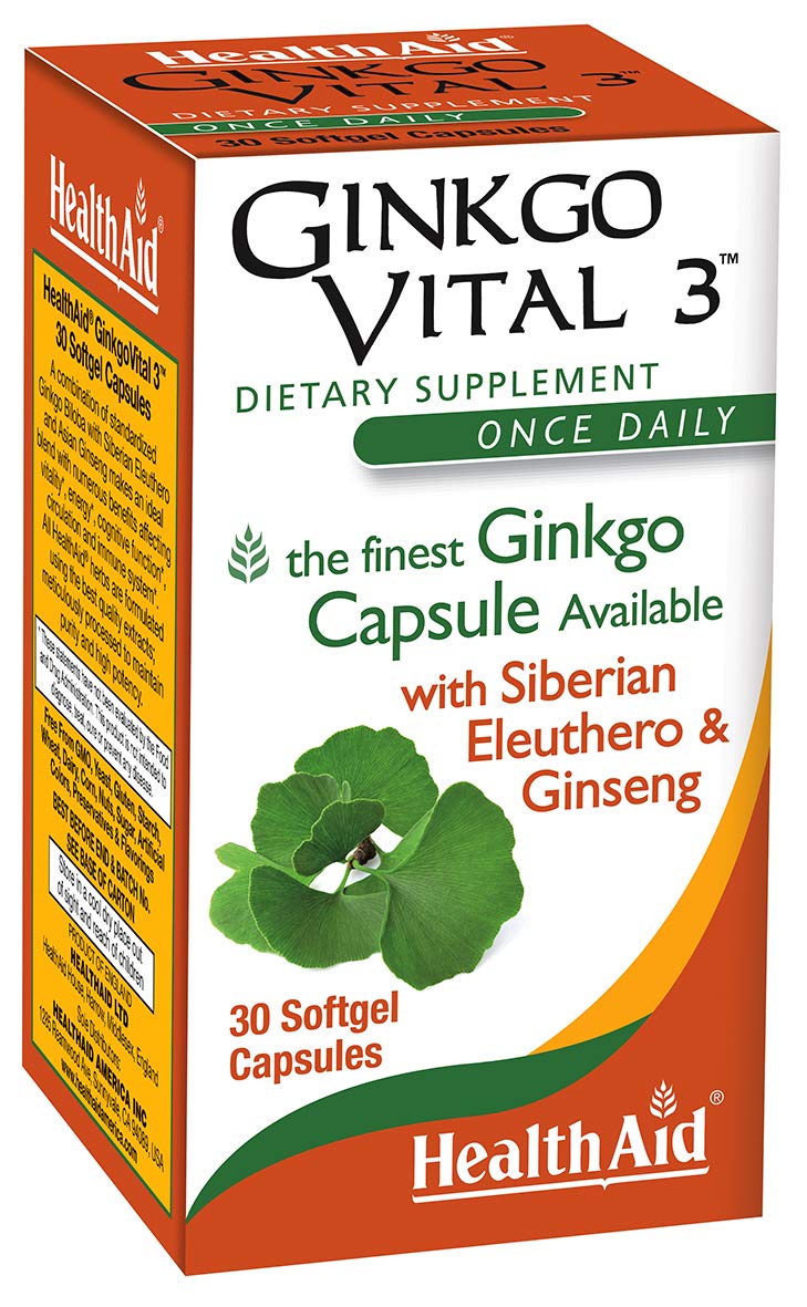 HealthAid Ginkgo Vital 3 bottle pour — supports mental clarity on busy days.